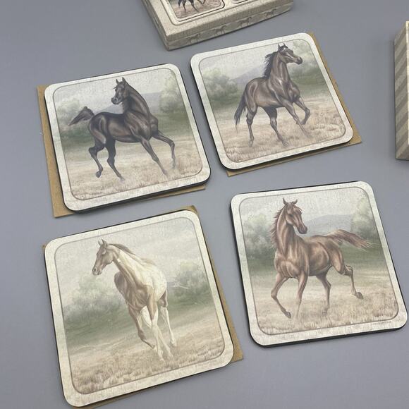 Wild Horses Coasters by Revelations‎ 4 Laminated Wood Natural Cork Base - Picture 3 of 6